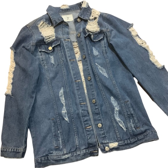 distressed jean jacket - Picture 3 of 4
